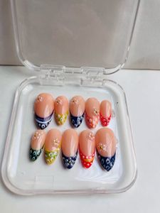 Press-On Nails - French Tip Floral Design