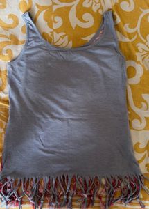 Patterned Tank Top with Fringe
