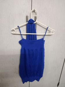 Buynewtrend Casual Very Fancy Sleeve Solid Women Dark Blue Top