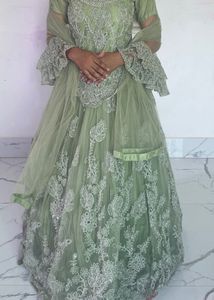 Sage Green & Silver Embroidered Gown