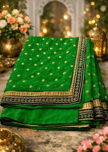 Green Navyblue Beautiful Geogergette Saree