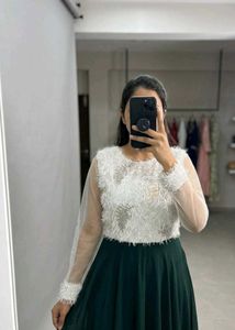 Elegant White Fringed Gown