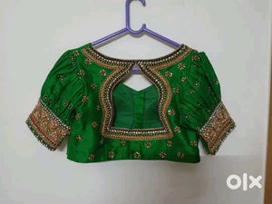 Embellished Green Silk Blouse