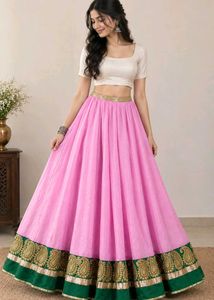 Elegant Pink Lehenga Skirt with Embellished Border