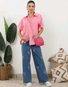 Shein Ribbon Detail Wide Leg Jeans