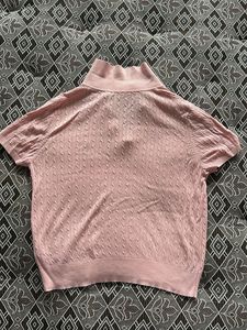 Pink Cable Knit Polo Top