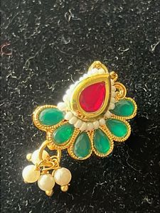 Elegant Nose Pin with Red &amp; Green Stones