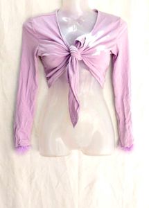 I. Cute Lavender Tie-Front Crop Top