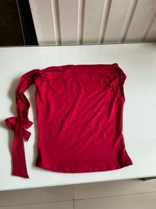 Off-Shoulder Red Top with Tie Detail