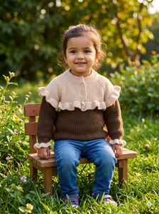Brown & Beige Ruffle Yoke Sweater 🧸