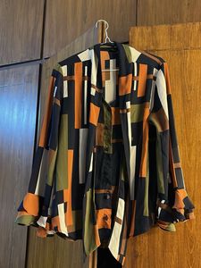Abstract Print Tie Neck Blouse