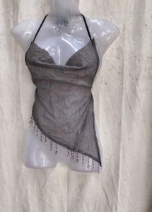 68.. Grey Embellished Halter Top