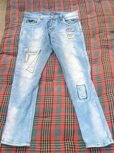 Blue Slim Fit distressed jeans