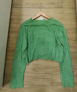 Green Button-Down Cardigan Top