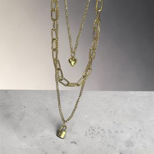 Layered Lock and Heart Necklace