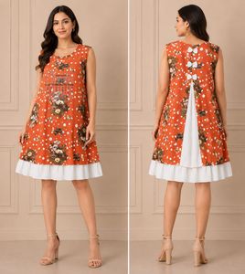 Chic Orange Floral Print Dress