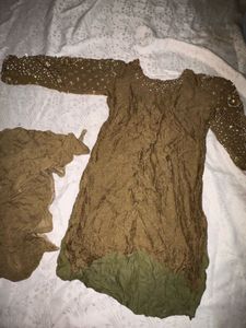 Embellished Olive Kurta Set with Dupatta