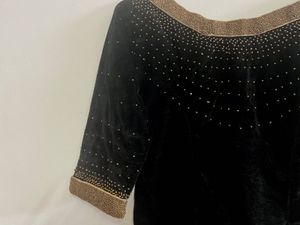 Onam Special Gold Skirt,Black  Velvet Top