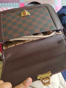 Chic Brown Checkered Crossbody Bag