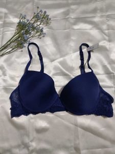 Navy Blue Lace Trim Bra