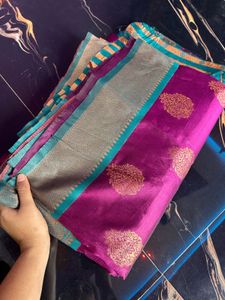 Vibrant Silk Saree with Gold Motifs