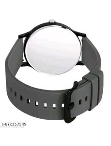 Minimalist Black Quartz Watch with Grey Strap
