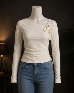Chic White Ruched Cold-Shoulder Top