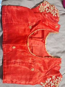 Red blouse with golden and pearl ambroidery