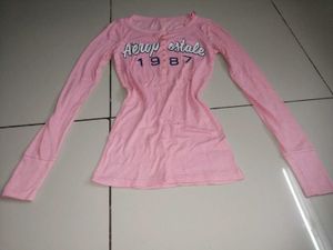 Aeropostale Pink Long Sleeve Henley Top