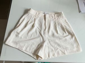Cream Pleated Tailored Shorts
