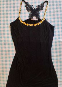 Chic Black Butterfly Embellished Top