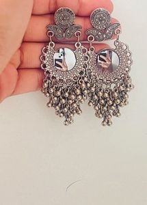 Boho Silver Hoop Earrings with Pink Accents