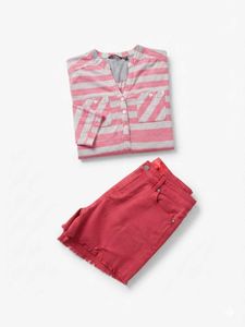 Pink Striped Tunic &amp; Red Shorts Set