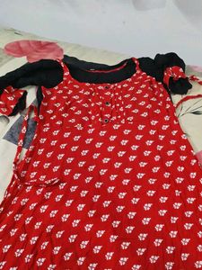 Red Floral Print Kurta
