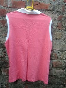Coral Pink Sleeveless Polo Shirt