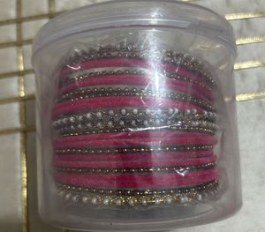 Vibrant Pink Beaded Bangles Set