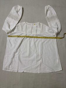 White Lace Trim Long Sleeve Top