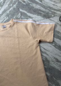 Ribbed Cream T-Shirt with Side Stripes