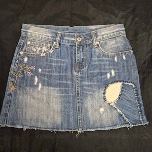 Distressed Denim Mini Skirt y2k