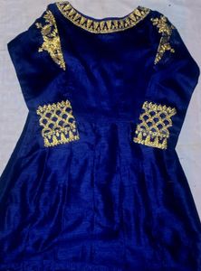 Premium Women's Navy Blue Silk Embroidered Gown wi
