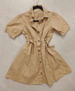 Chic Khaki Button-Up Shirt Dress
