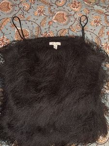 Black Faux Fur Camisole Top