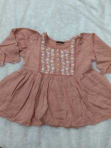 Peach Embroidered Cotton Top