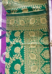 Green &amp; Gold Banarasi Silk Fabric