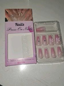 Press-On Nails - Pink Ombre with Gems &amp; Flowers