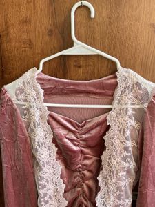 Dusty Rose Velvet &amp; Lace Long Sleeve Top