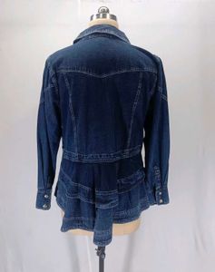 Dark Wash Denim Jacket with Pleated Hem