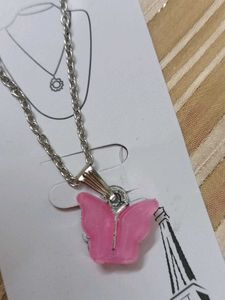 Cute Pink Butterfly Necklace