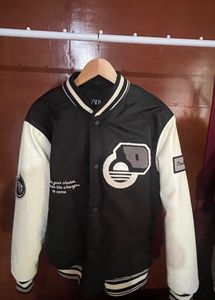 Zara Black &amp; White Varsity Bomber Jacket | Excelle