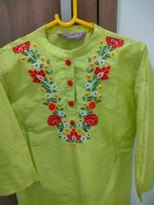 Floral Embroidered Lime Green Kurta set